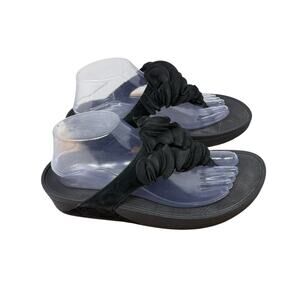 FitFlop Frou Black Ruffle Nubuck Suede Sandals Slip On Comfort Womens 9